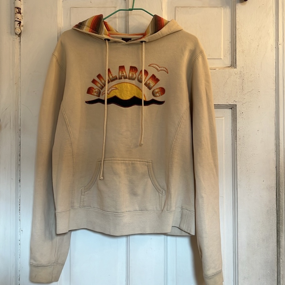 Billabong Cream Hoodie with Multicolor Accents in girls size large